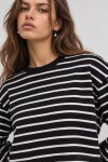 Oversize Çizgili Örme Sweatshirt SİYAH EKRU LRN0079