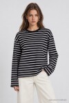 Oversize Çizgili Örme Sweatshirt SİYAH EKRU LRN0079