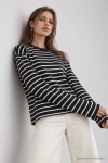 Oversize Çizgili Örme Sweatshirt SİYAH EKRU LRN0079