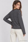 Oversize Çizgili Örme Sweatshirt SİYAH EKRU LRN0079