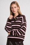 Polo Yaka Çizgili Triko Kazak KAHVERENGİ PEMBE LNT0045
