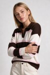 Polo Yaka Çizgili Triko Kazak KAHVERENGİ PEMBE LNT0047