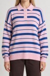 Polo Yaka Çizgili Triko Kazak PEMBE MAVİ LNT0045
