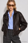 Suni Deri Biker Ceket KAHVERENGİ LAZ0022