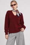 V Yaka Oversize Triko Kazak 4289 BORDO LKİ0061