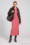Yırtmaçlı Fitilli Örme Elbise PEMBE LNZ0011