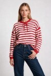 Yün Karışımlı Çizgili Triko Hırka KIRMIZI EKRU LYY0151
