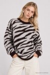 Zebra Desenli Oversize Triko Kazak KAHVERENGİ LAS0017