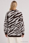Zebra Desenli Oversize Triko Kazak KAHVERENGİ LAS0017