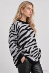 Zebra Desenli Oversize Triko Kazak SİYAH LAS0017