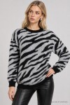 Zebra Desenli Oversize Triko Kazak SİYAH LAS0017